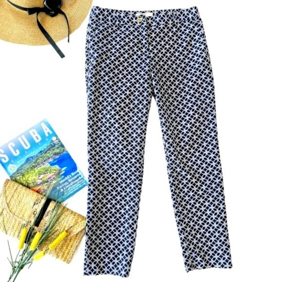 Michael Kors Women's Dress Pants Size 6 Navy Blue White Nautical Straight Leg - Picture 13 of 14